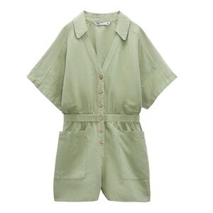 linen blend short jumpsuit